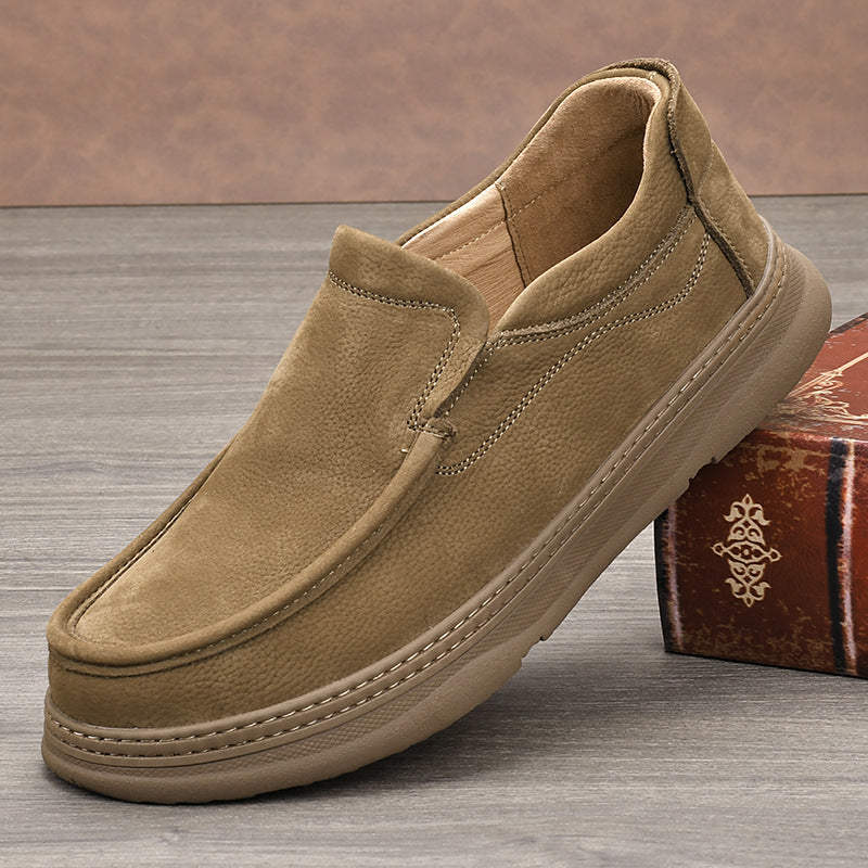 Men's Genuine Business Soft Bottom Round Head One Pedal Thick Leather Shoes