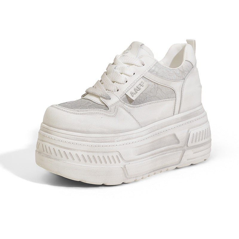Women's White Summer Platform Board Chic Breathable Empty Mesh Versatile Height Women's Casual Shoes
