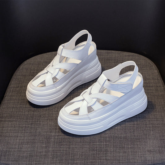 Women's Spring Instep Hidden White Cowhide Polyurethane Heels
