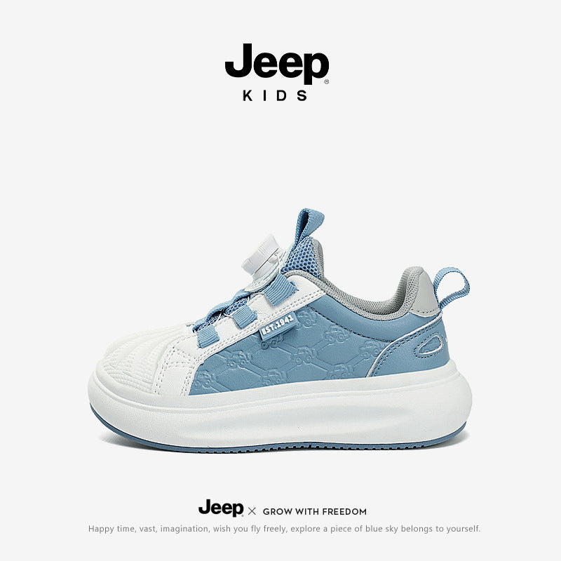 Children's Boy Medium Large Running Button White Sneakers