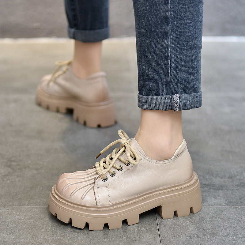 Women's First Layer Cowhide Lightweight Platform Lace Casual Shoes
