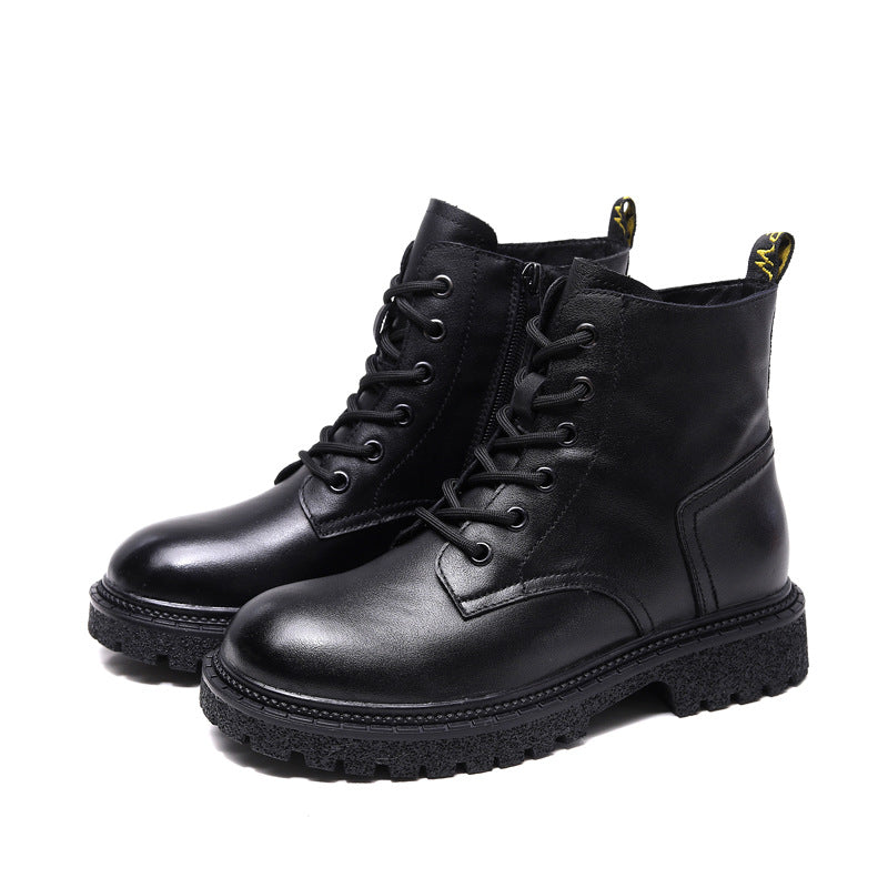 Women's First Layer Cowhide Martin Female British Style Veet Leather Shoes