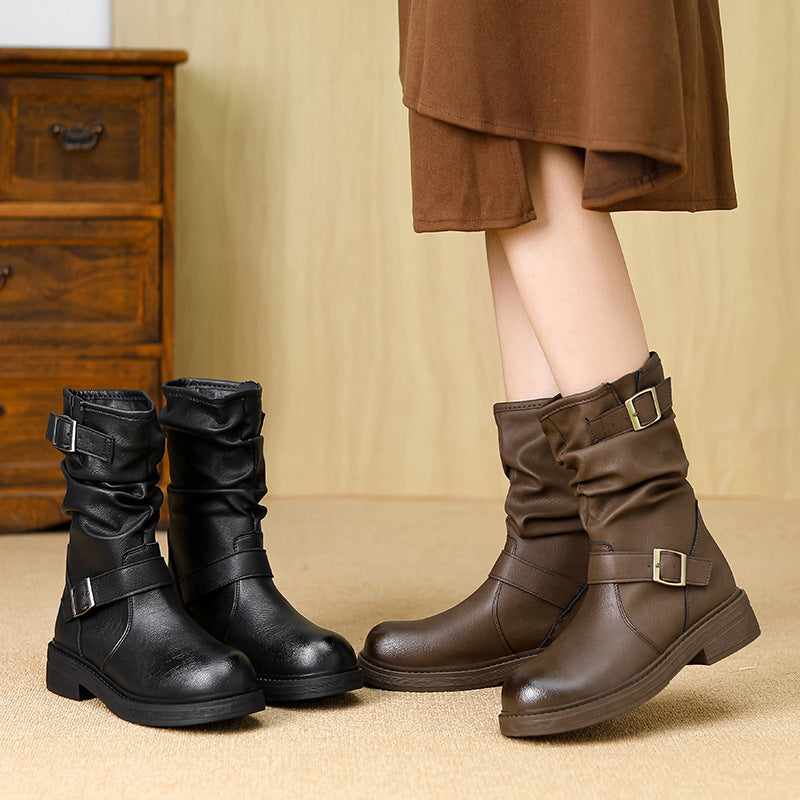 Retro Western Skinny Belt Buckle Joker Boots