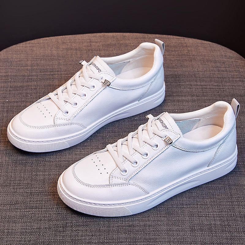 Women's White Summer Breathable Mesh First Layer Cowhide Women's Casual Shoes