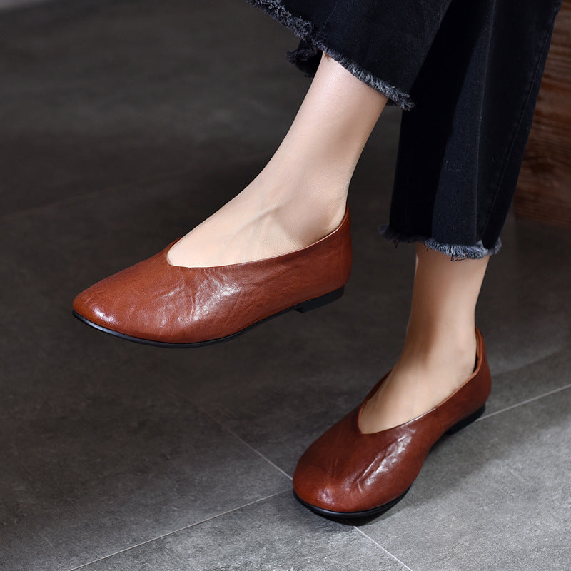 Women's Washed Horse Polished Round Toe Pumps Women's Shoes