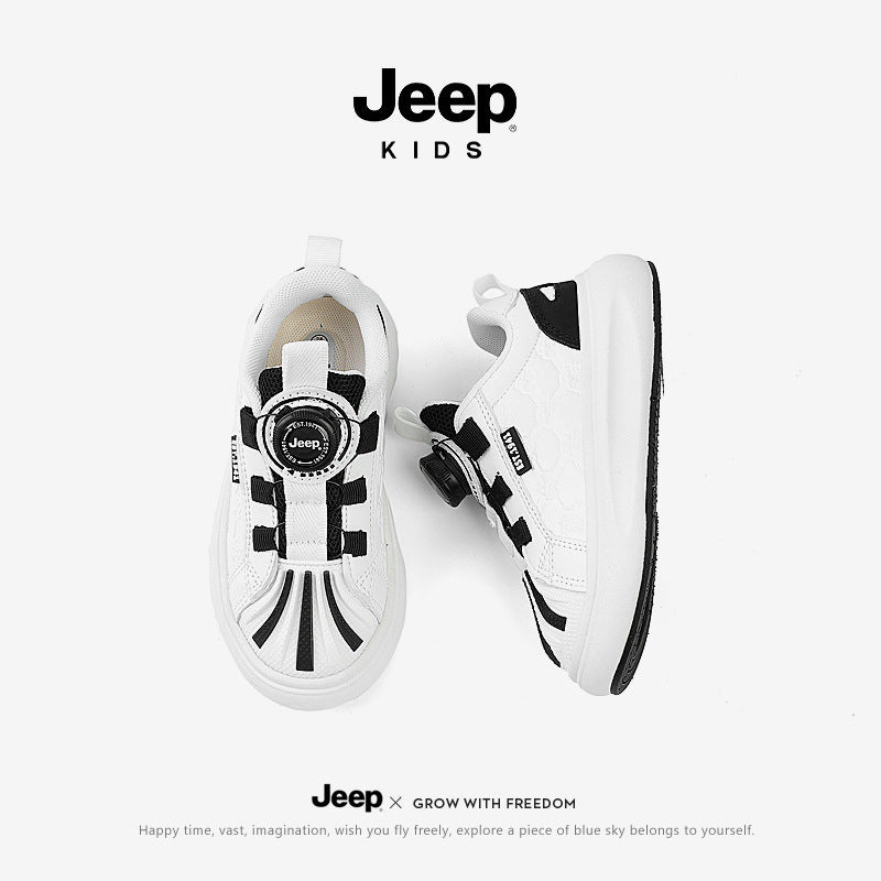Children's Boy Medium Large Running Button White Sneakers