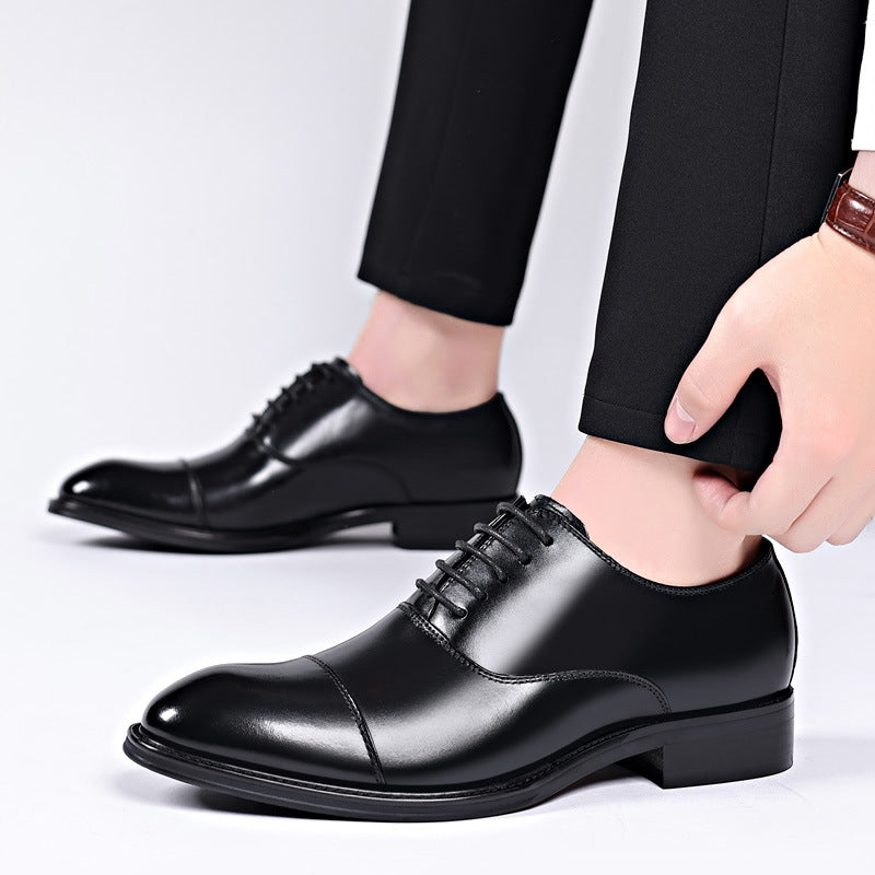 Men's Layer Cowhide Three Joint Formal Authentic British Groom Leather Shoes