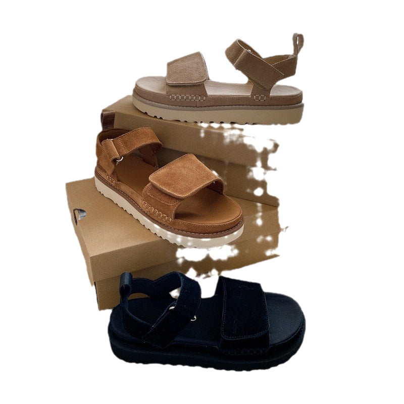 Women's Gold Star First Layer Belt Velcro Flat Sandals