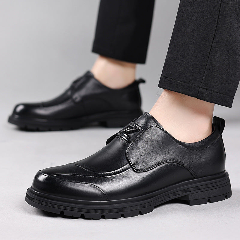 Men's Layer Cowhide Business Commuter Platform Slip-on Leather Shoes