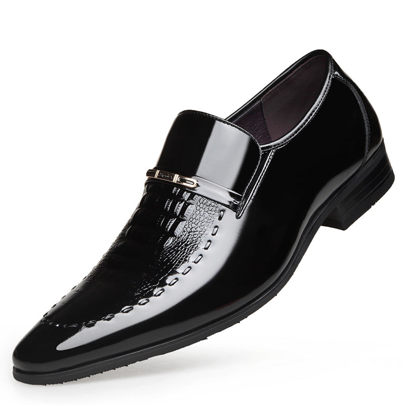 Men's Formal Wear Height Increasing Green Crocodile Pattern Korean Style Pointed Men's Business Leather Shoes