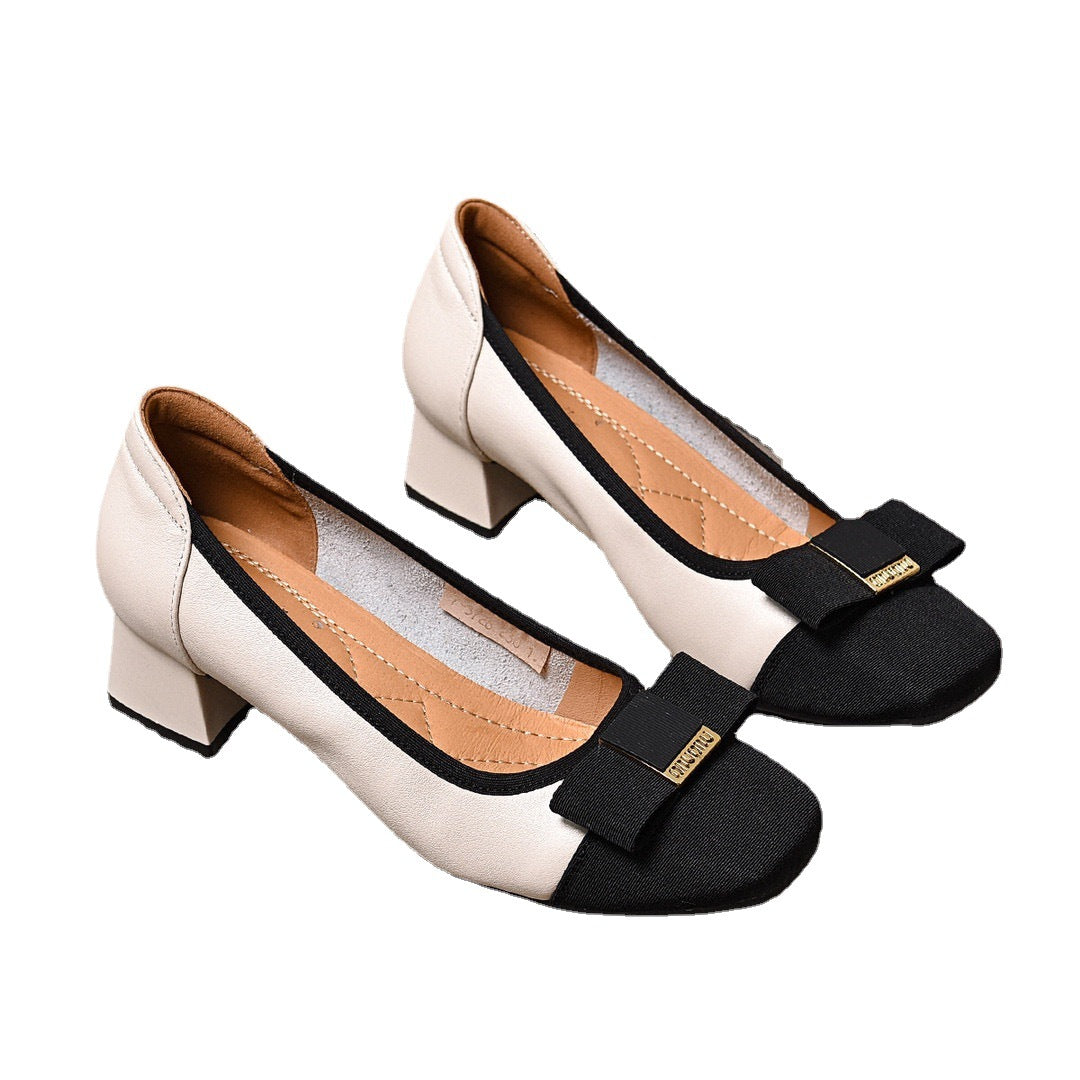 Female Temperament Classic Style Cowhide Shallow Mouth Women's Shoes