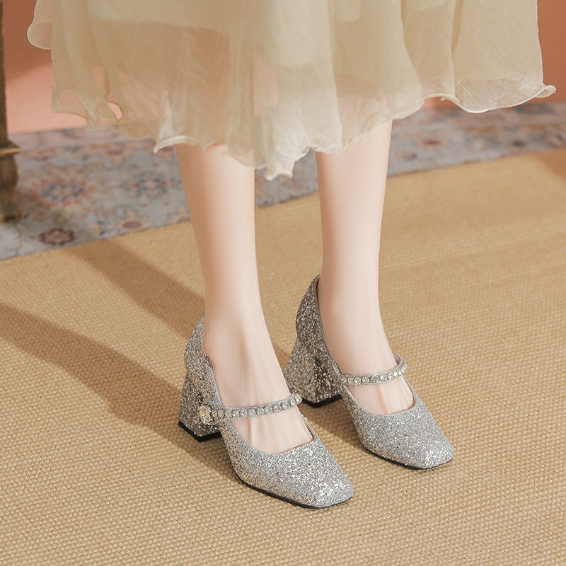 Women's French Style Mary Jane Autumn Shining Great Word With Square Women's Fashion Shoes