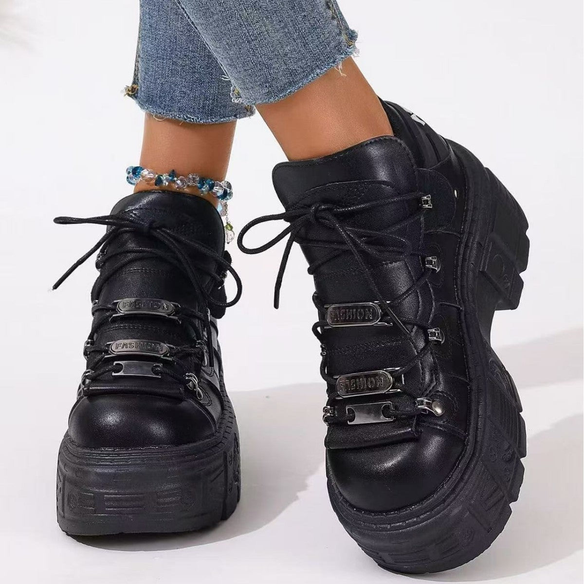 Women's Chic Black Dad Platform Heavy Metal Slippers