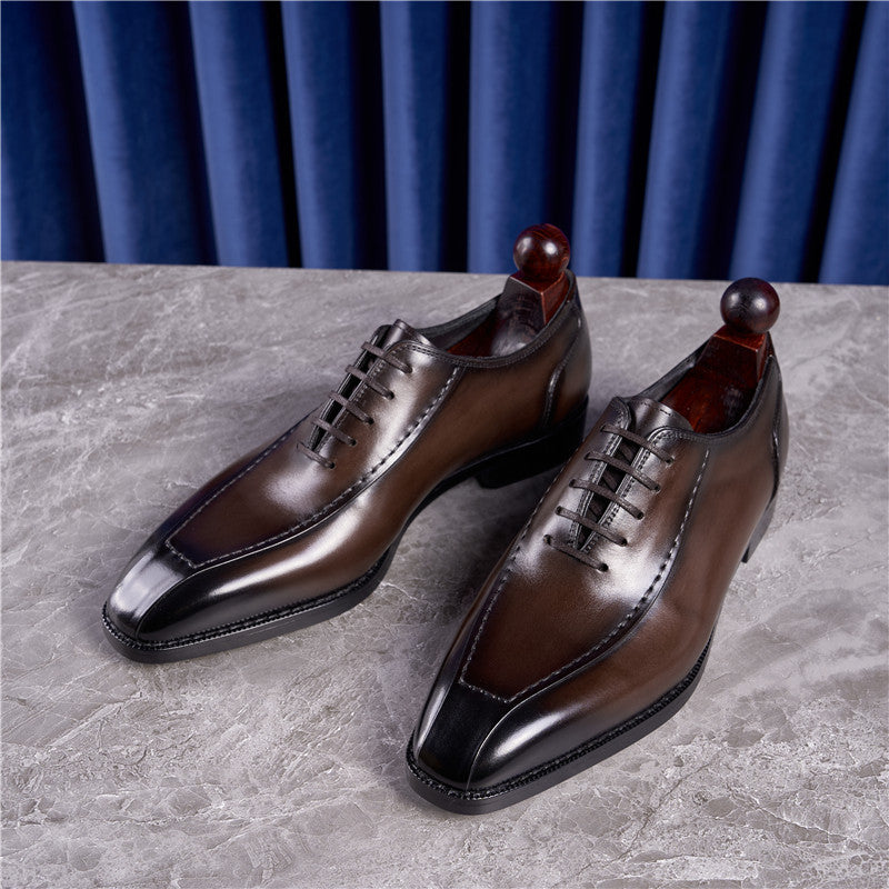 Men's Vintage Oxford Handmade Square Toe Laces Business Leather Shoes