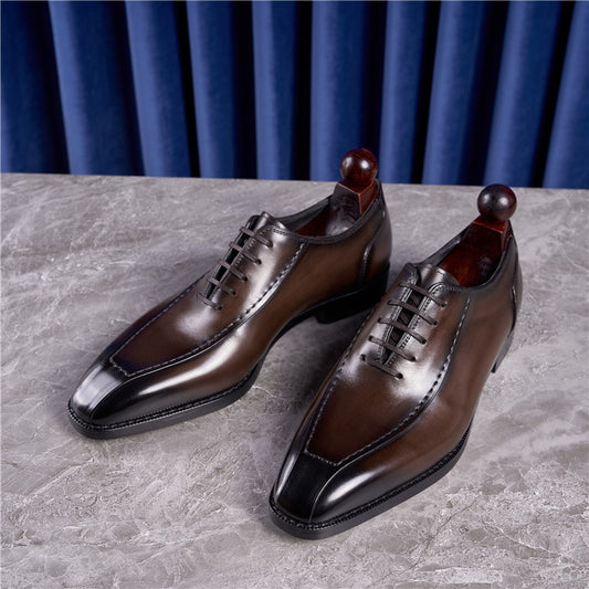 Men's Vintage Oxford Handmade Square Toe Laces Business Leather Shoes