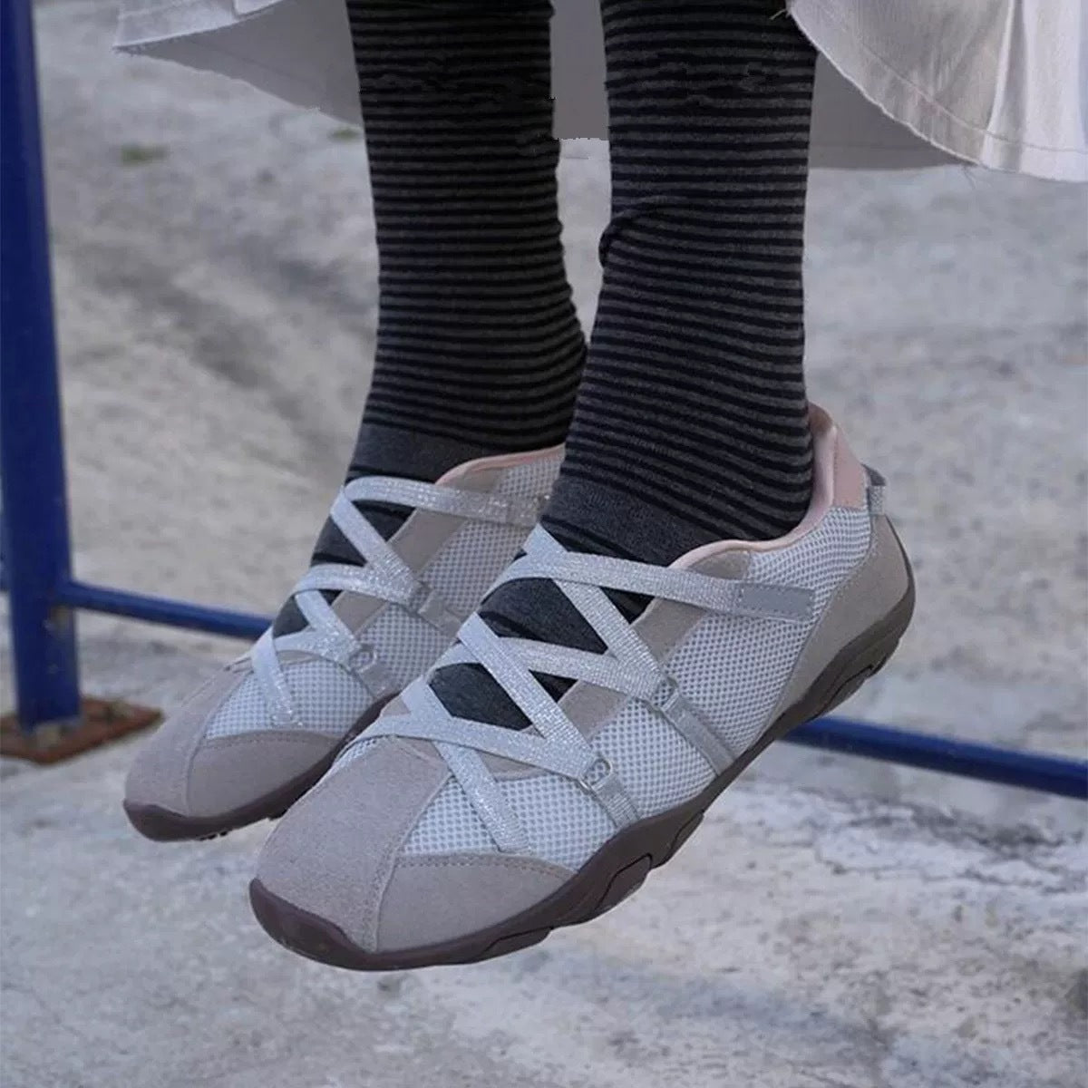 Women's Genuine Ballet Platform Vintage Cross Strap Mary Sneakers