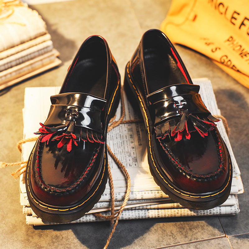 Women's & Men's Polished Red British Style Fashion Round Loafers