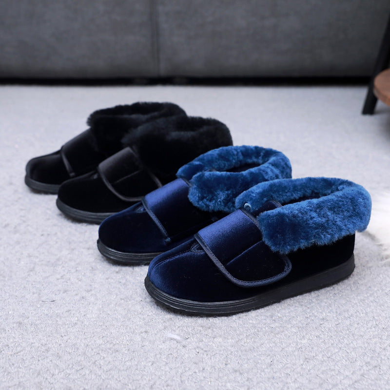 Genuine Fur Collar Mouth Noble Temperament Gold Canvas Shoes