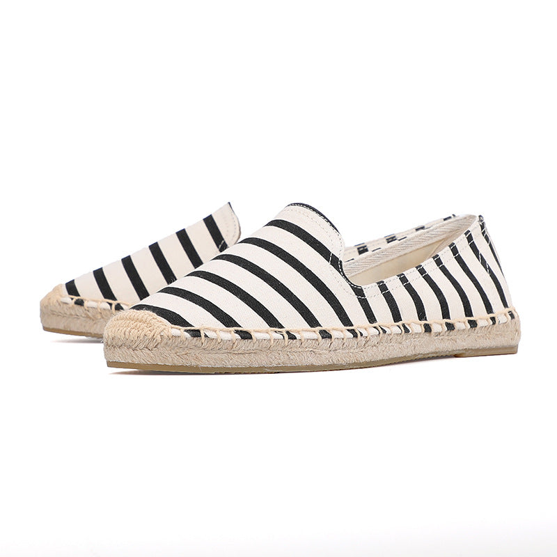 Women's Striped Breathable Hemp Bottom Fisherman Cotton Canvas Shoes