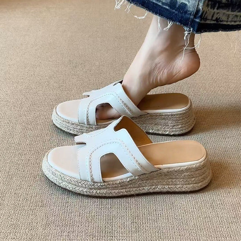 Women's Platform Summer Outdoor Straw High Wedge Slippers