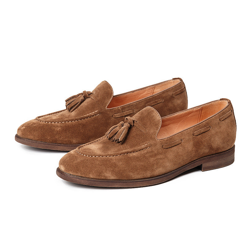 Men's Matte Brown Round Head Leisure Slip Leather Shoes