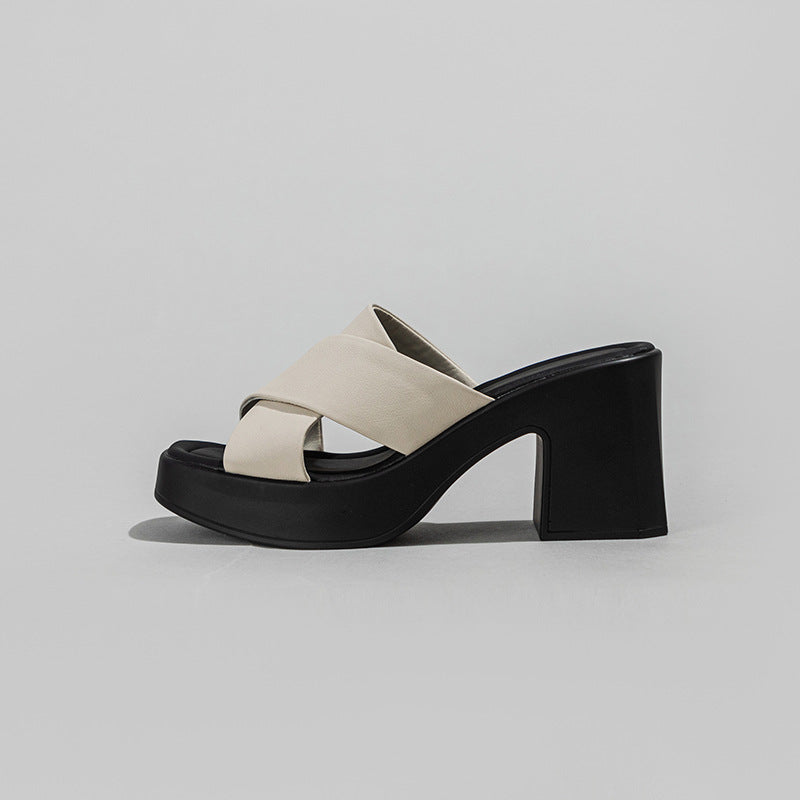 Women's Summer Thick-soled High-heeled Open Toe Flip-flops Sandals