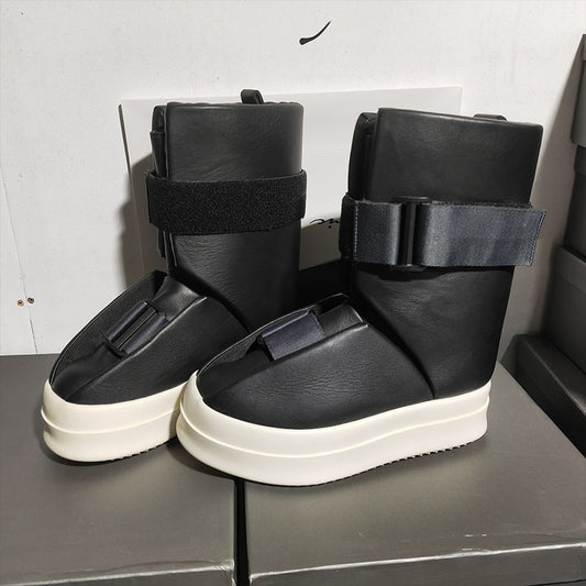 Men's Black Genuine Fashion Velcro Platform Elevator Sneakers