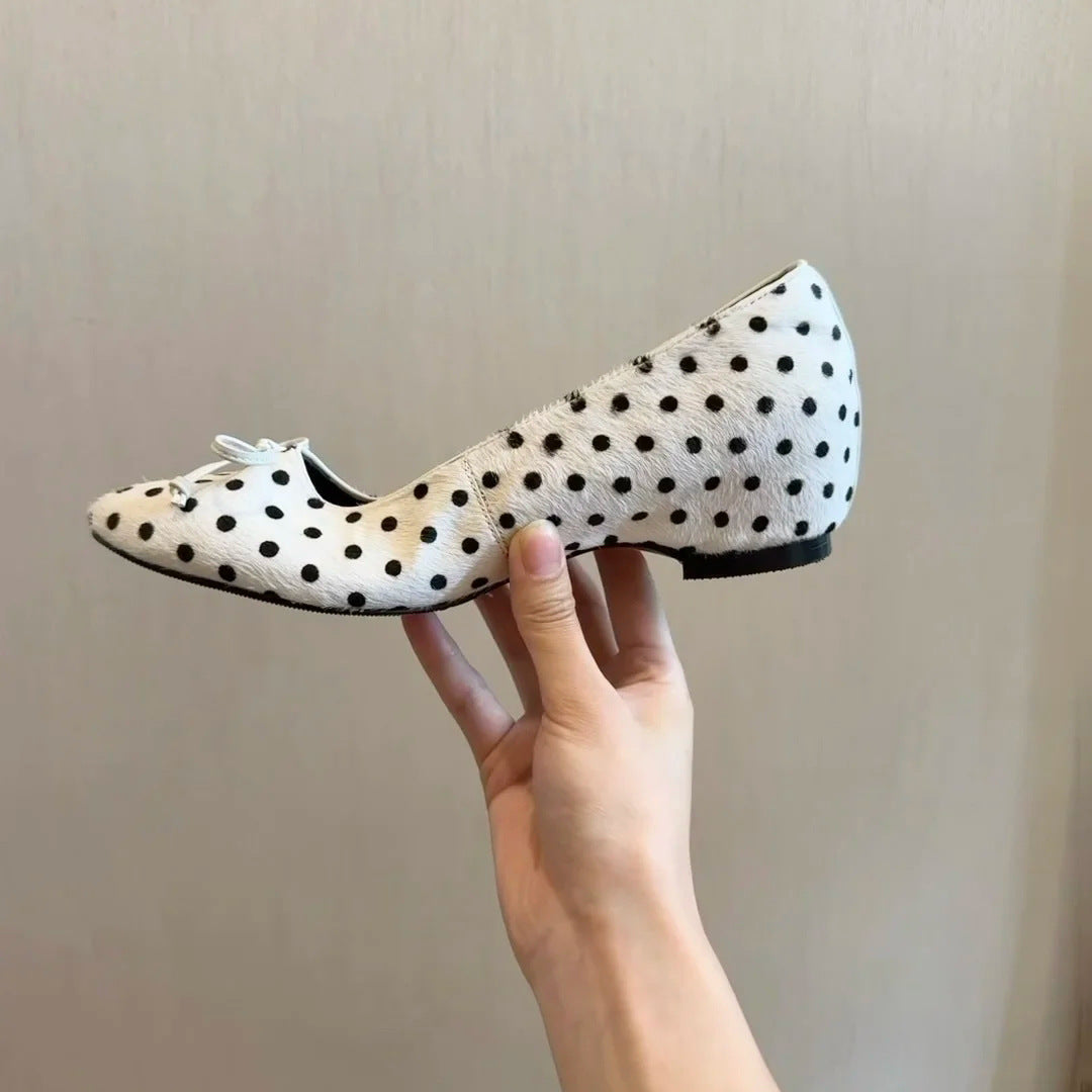 Polka Dot Height Increasing Insole Cat Shallow Mouth Women's Fashion Shoes