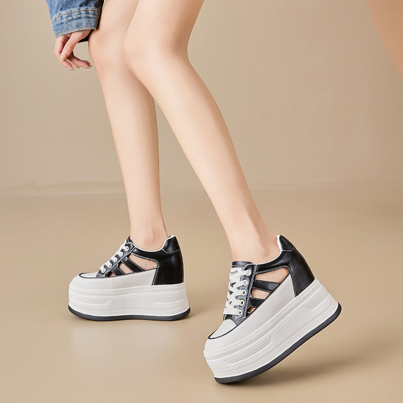 Women's Muffin Thick Bottom Height Increasing Insole Hole Authentic Hollow Casual Shoes