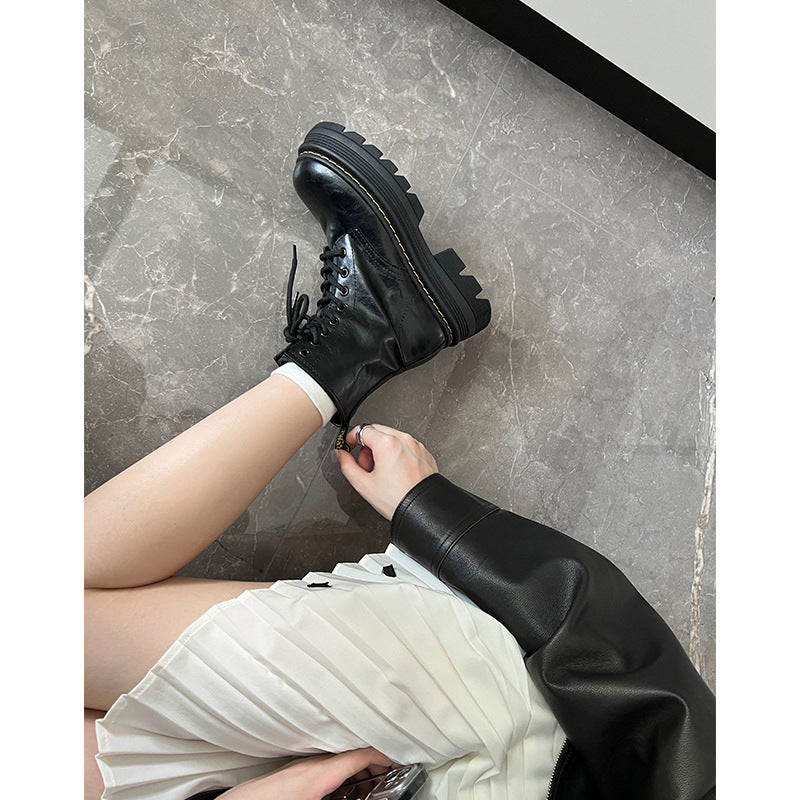 Women's Sheepskin Height Increasing British Style Platform Boots