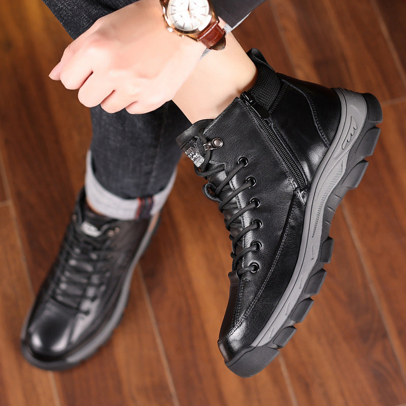 Men's Layer Cowhide Fur Cotton Genuine Lace Men's Shoes