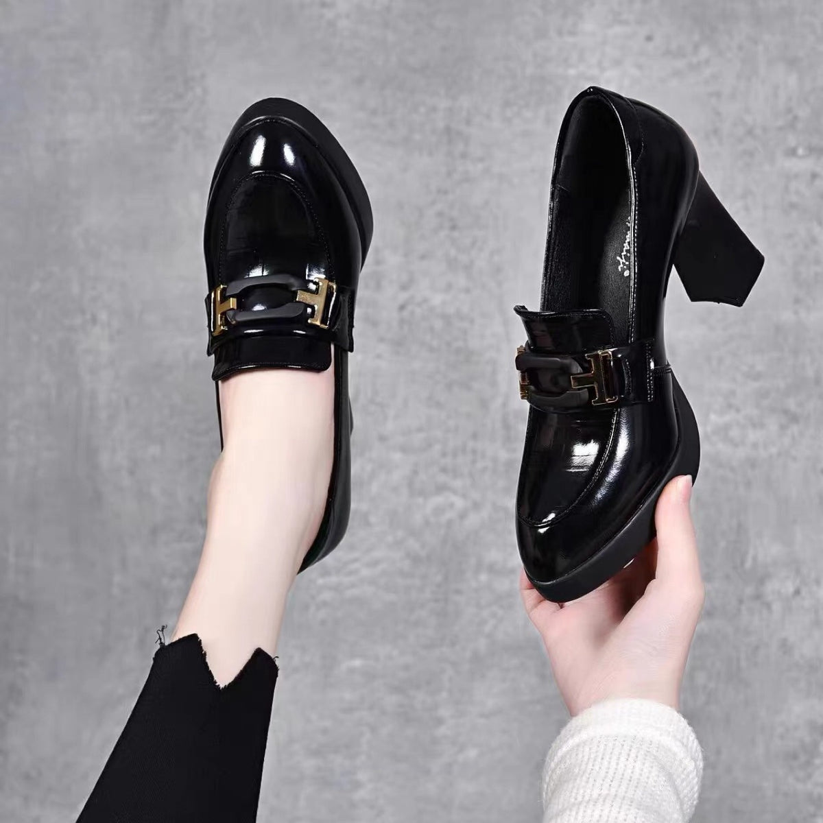 Women's Layer Cowhide British Stylish Pointed Toe Chunky Women's Fashion Shoes