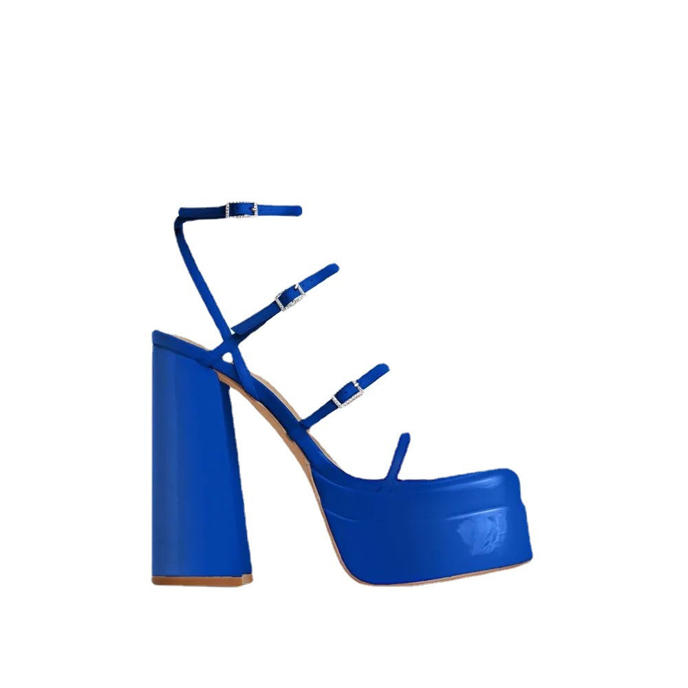 Women's Black White Green Blue Chunky High Heels