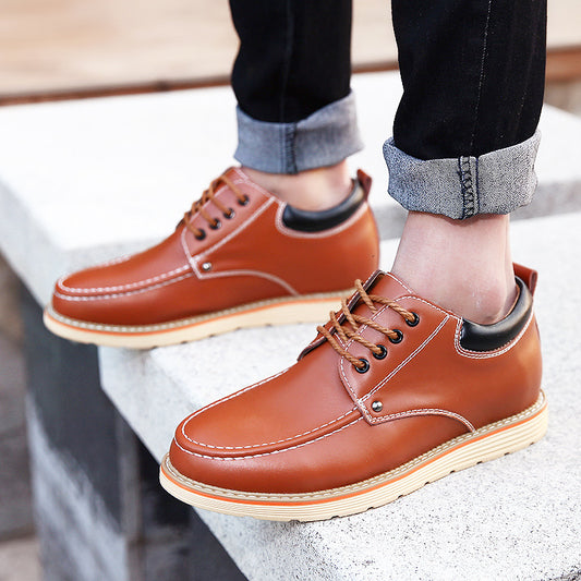 Men's Spring Height Increasing Insole Retro Style Leather Shoes
