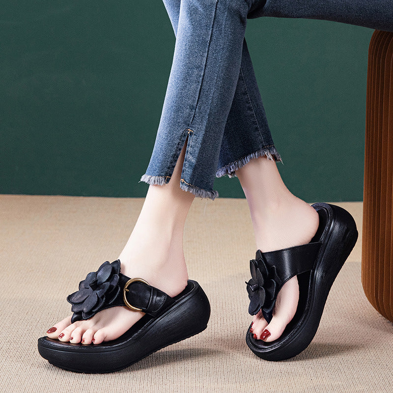 Women's Flower Flip-flops Fashion Summer Outdoor Wedge Slippers