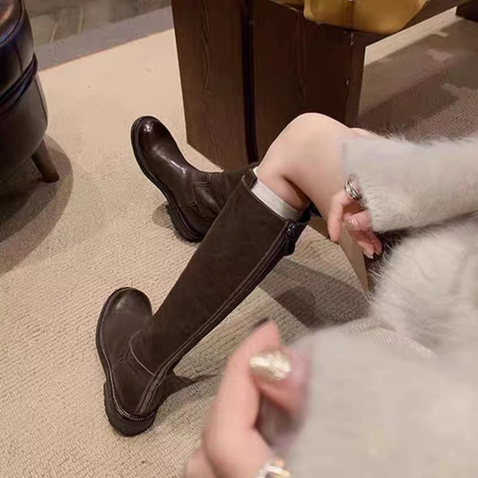 Hands Washed Cowhide Fold Back Zip Platform Boots