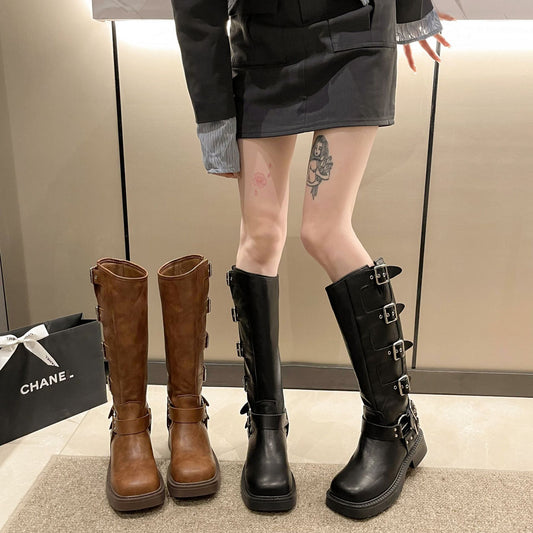 Women's Chunky Martin Western Cowboy Retro Square Boots