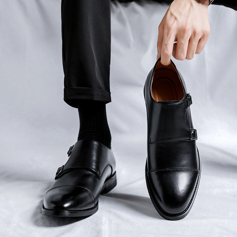 Men's Buckle Formal Wear British Derby Green Men's Business Leather Shoes