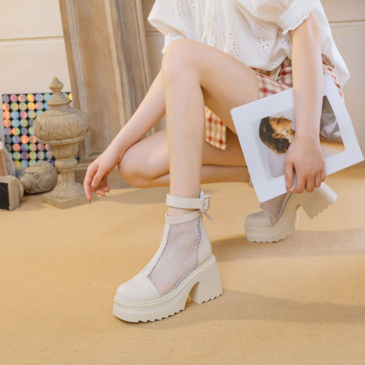 Women's Mesh Hollow Martin Summer Thin Breathable Hidden Heels