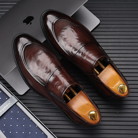 Men's Spring Business Formal British Trend Genuine Breathable Slip Leather Shoes