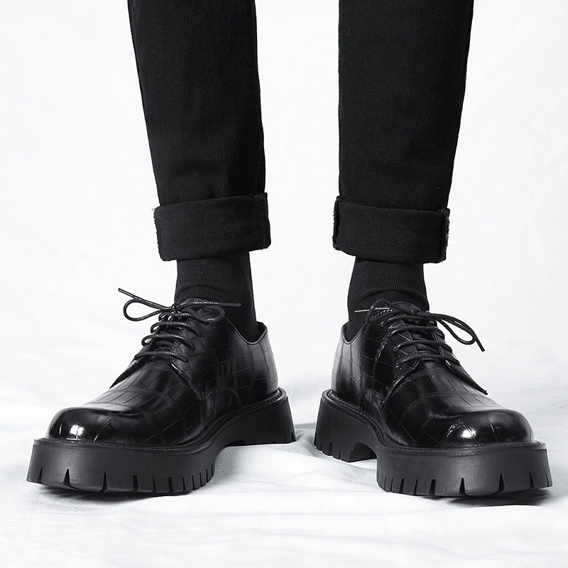 Men's Style Formal Wear Big Head Trendy Martin Platform Low Leather Shoes