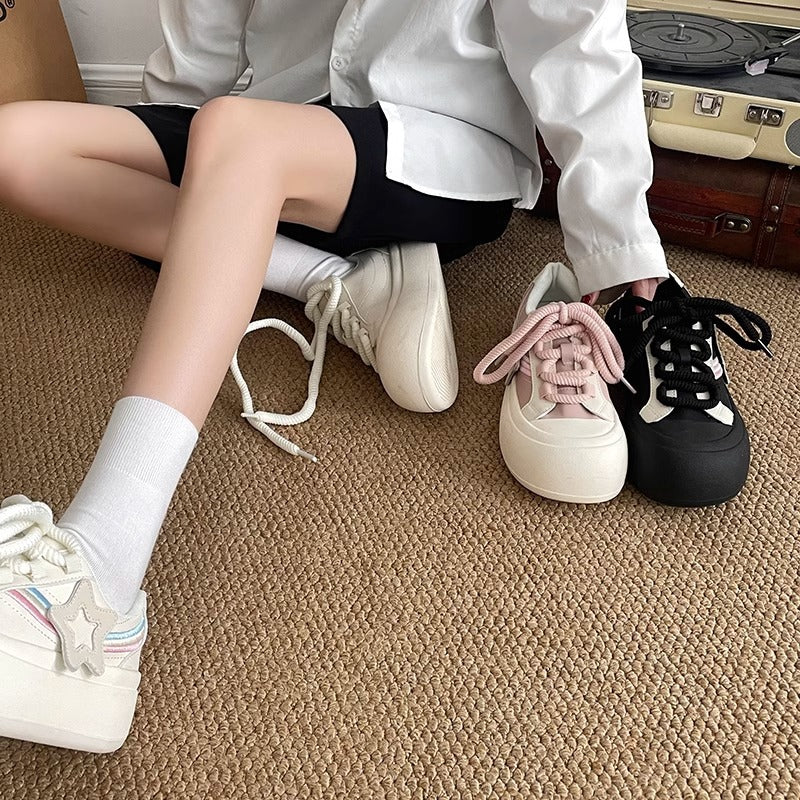 Women's Ugly Cute Bread Spring Korean Style Round Toe White Casual Shoes