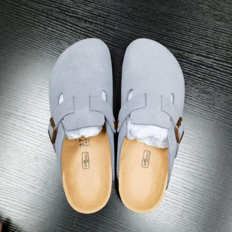 Women's Matte Real Cork Thick Bottom Slip-on Sandals