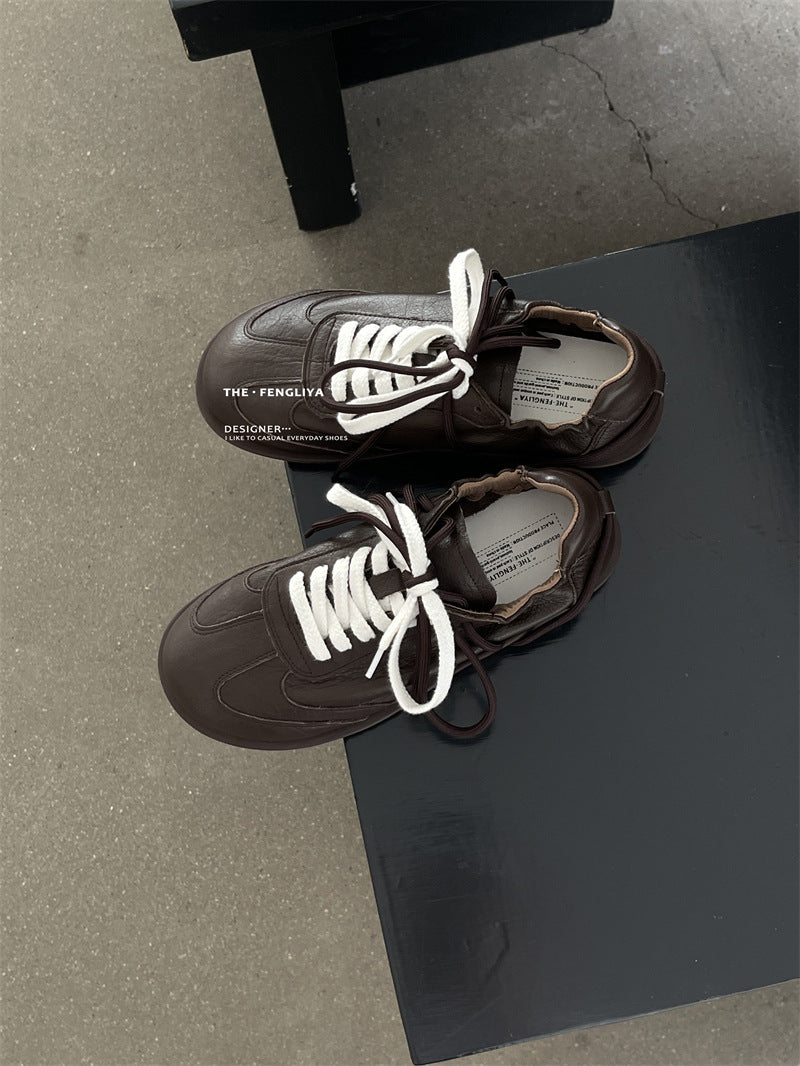 Women's Spring Frosted Cowhide Soft Comfortable Flat Versatile Casual Shoes