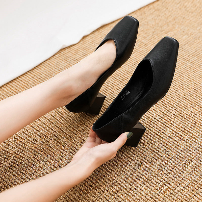 Women's High Four Authentic Square Toe Shallow Mouth Mid Women's Shoes
