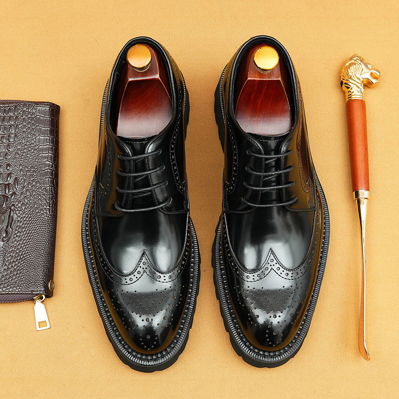Men's Patent Glossy British Style Carving Brogue Leather Shoes