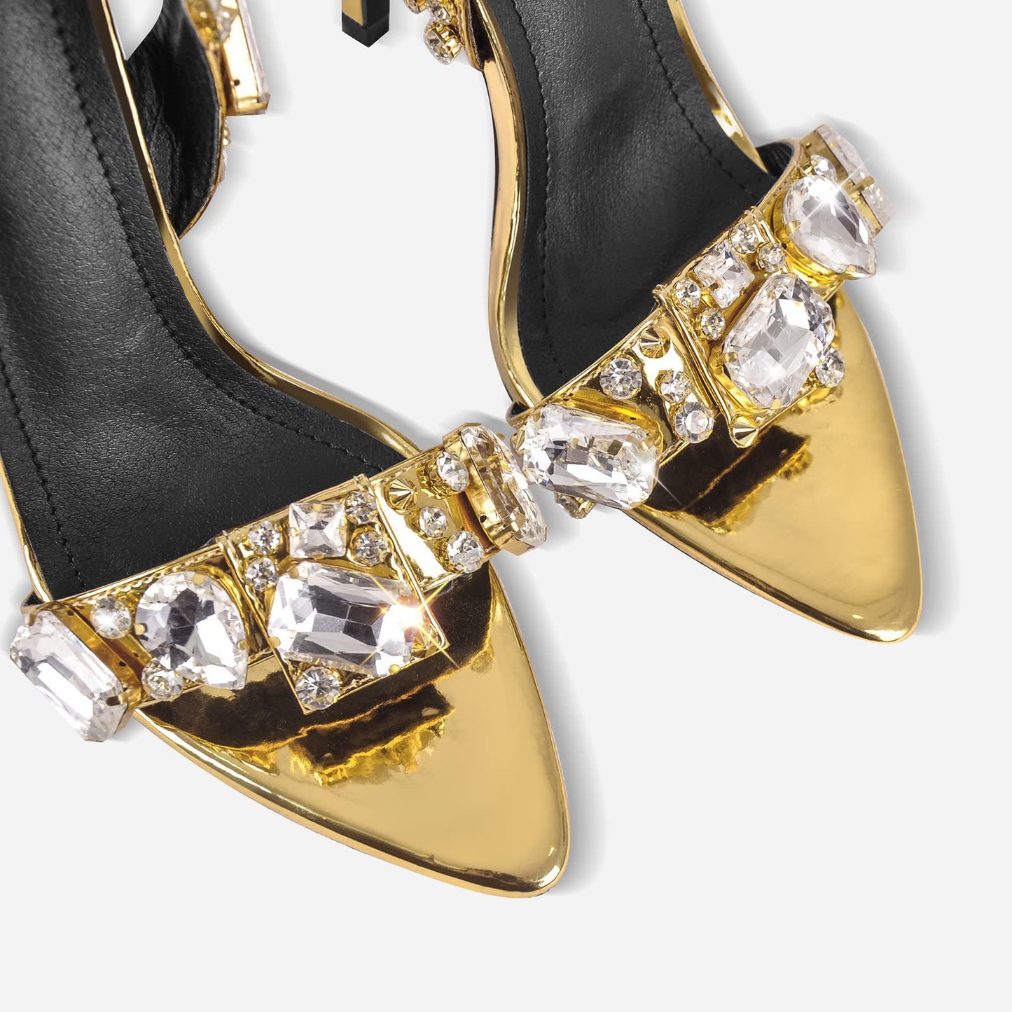 Pointed Toe Golden Rivet Rhinestone Stiletto Summer Heels