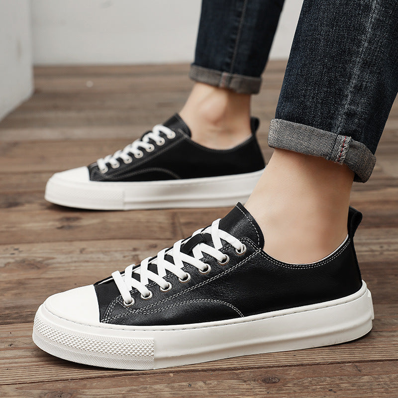 Men's White First Layer Cowhide Daily British Trend Men's Board Shoes