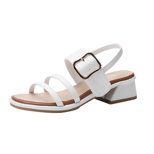Women's Summer Chunky Buckle Fairy Style Gentle Heels