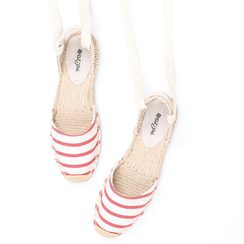 Women's Summer Flat Linen Sole Striped Breathable Canvas Shoes